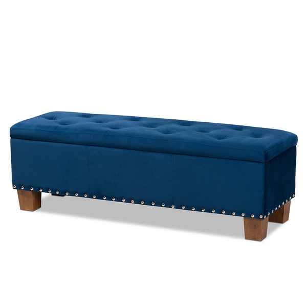 Baxton Studio Hannah Navy Blue Velvet Upholstered Tufted Storage Ottoman Bench 160-9932